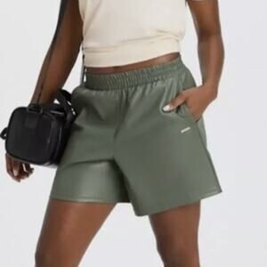 NEW Fabletics Green Faux Leather Shorts Women's Small